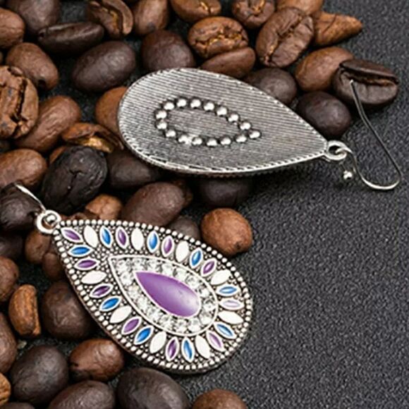 Purple Teardrop Rhinestone Earrings - Picture 6 of 6